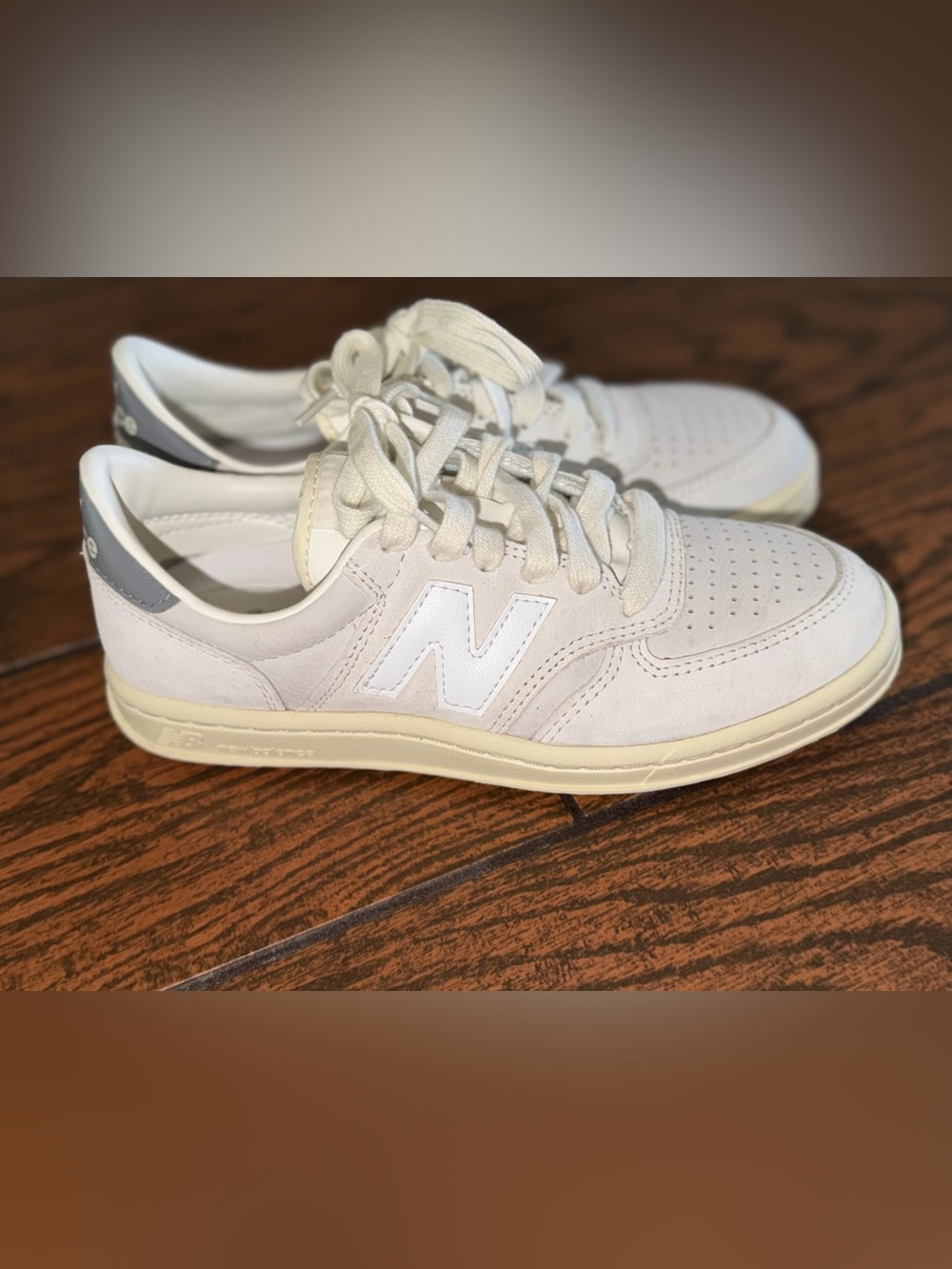 New Balance Cream and White Suede Low-Top Sneakers